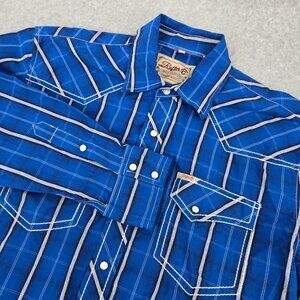 Rafter C Shirt Mens Large Blue Pearl Snap Western Rodeo Cowboy Collection Stripe